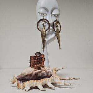 Mixed media copper snake ring (with gift of earrings)